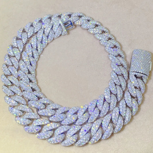 Moissanite Diamonds' Cuban Link Chain Necklaces S925 Silver