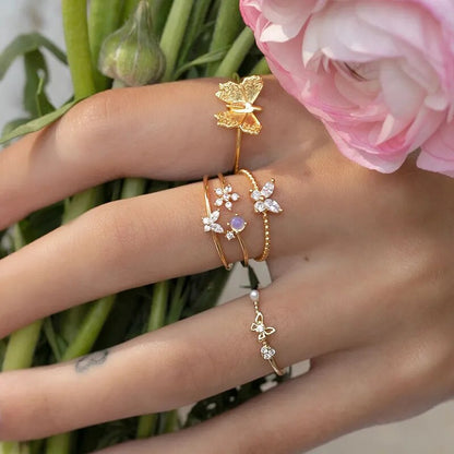 Crystal Butterfly Charm Ring