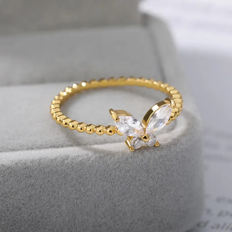 Crystal Butterfly Charm Ring