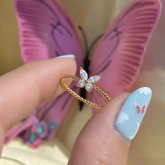 Crystal Butterfly Charm Ring