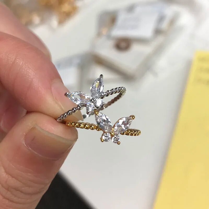 Crystal Butterfly Charm Ring