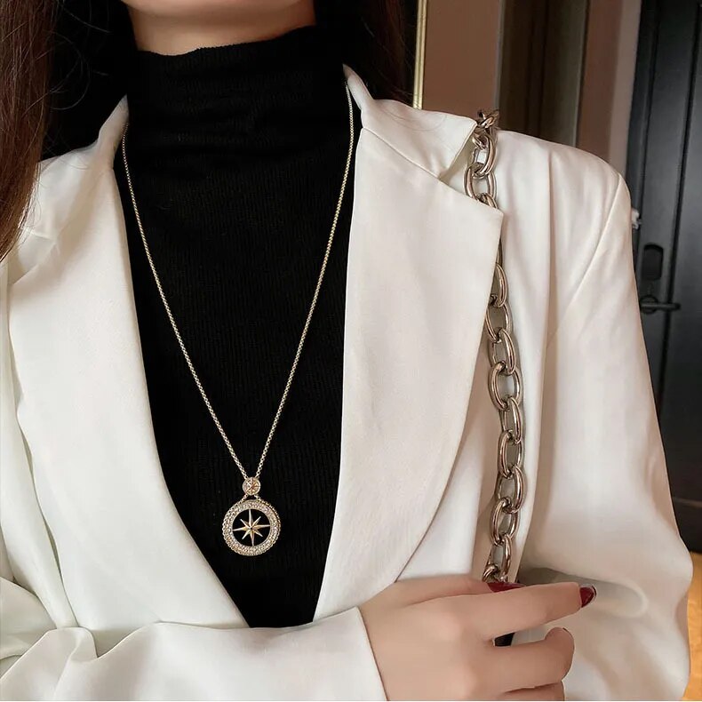 Six Star Necklace for Women Retro Long Chain